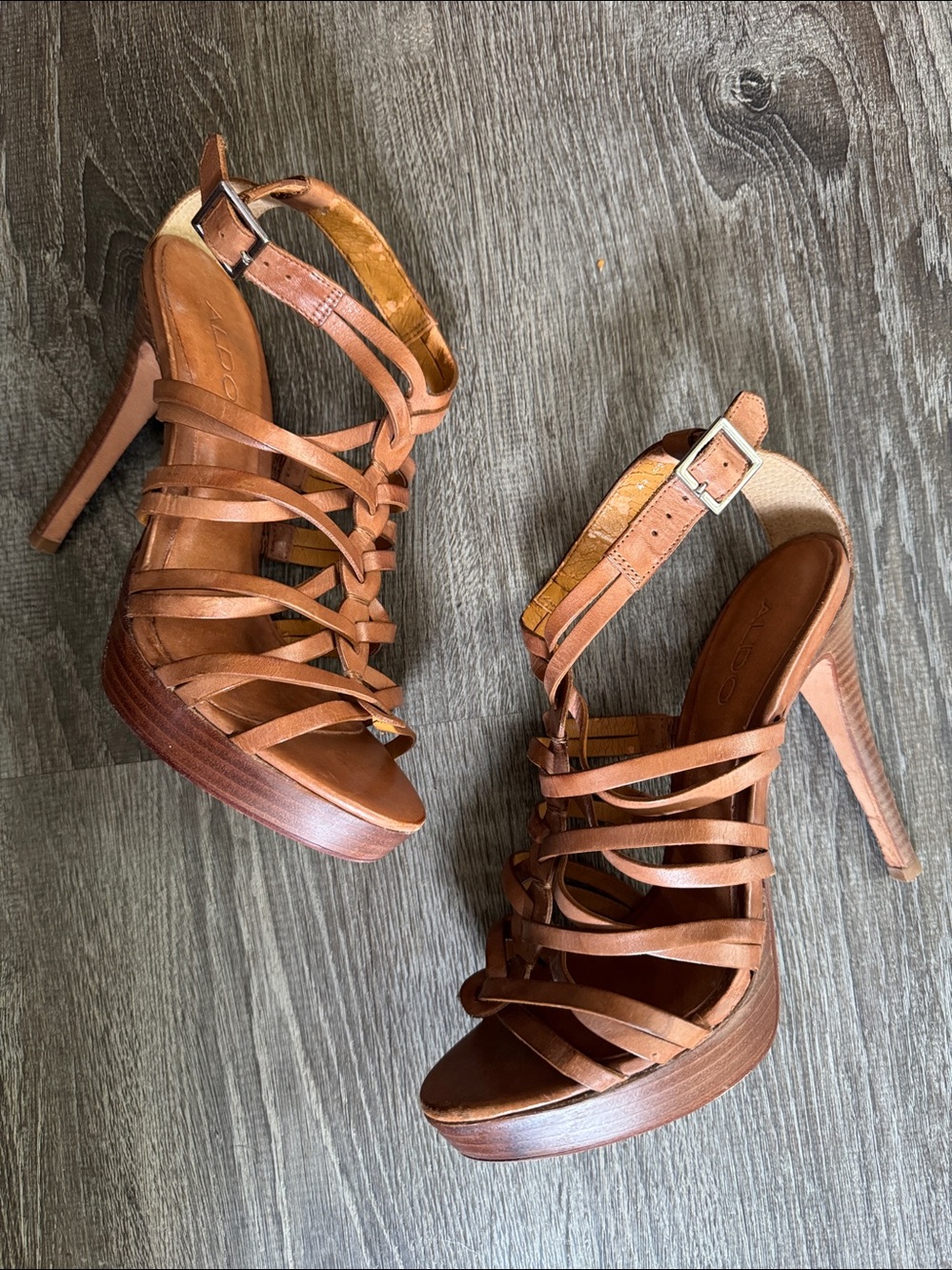 ALDO Brown Multi-Strap Leather Heeled Sandals